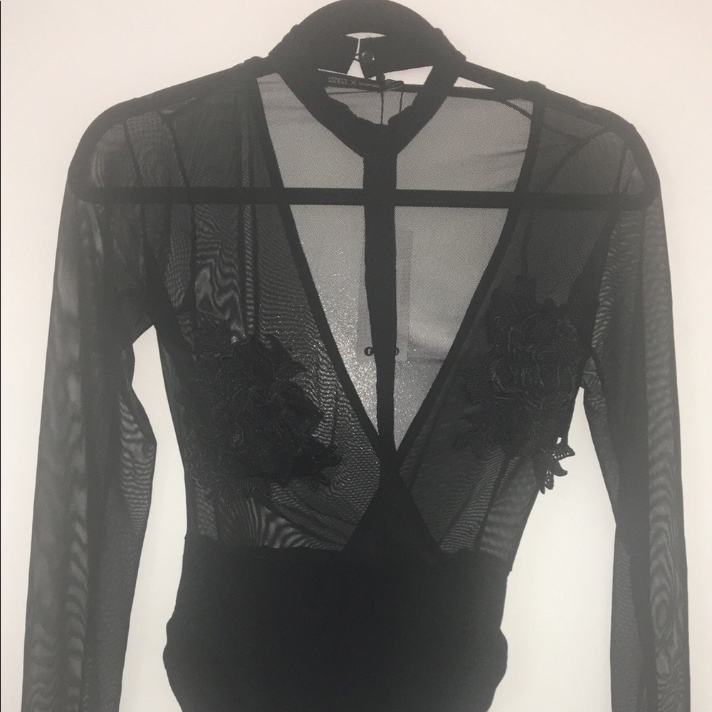 Jordyn Woods Boohoo Sheer L/S Choker Bodysuit